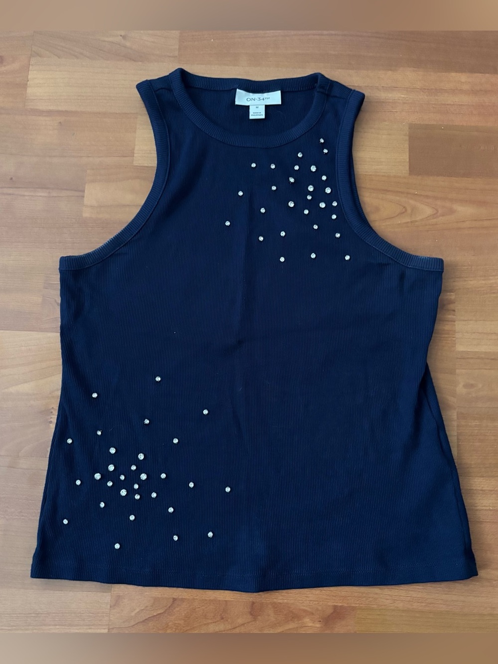Women’s Navy blue On 34th tank top sparkly design size M